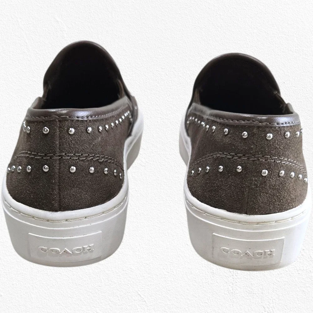 Coach Cameron Studded Suede Slip-On Platform Sneakers Fatigue Brown 5M EU 35 - Picture 4 of 16